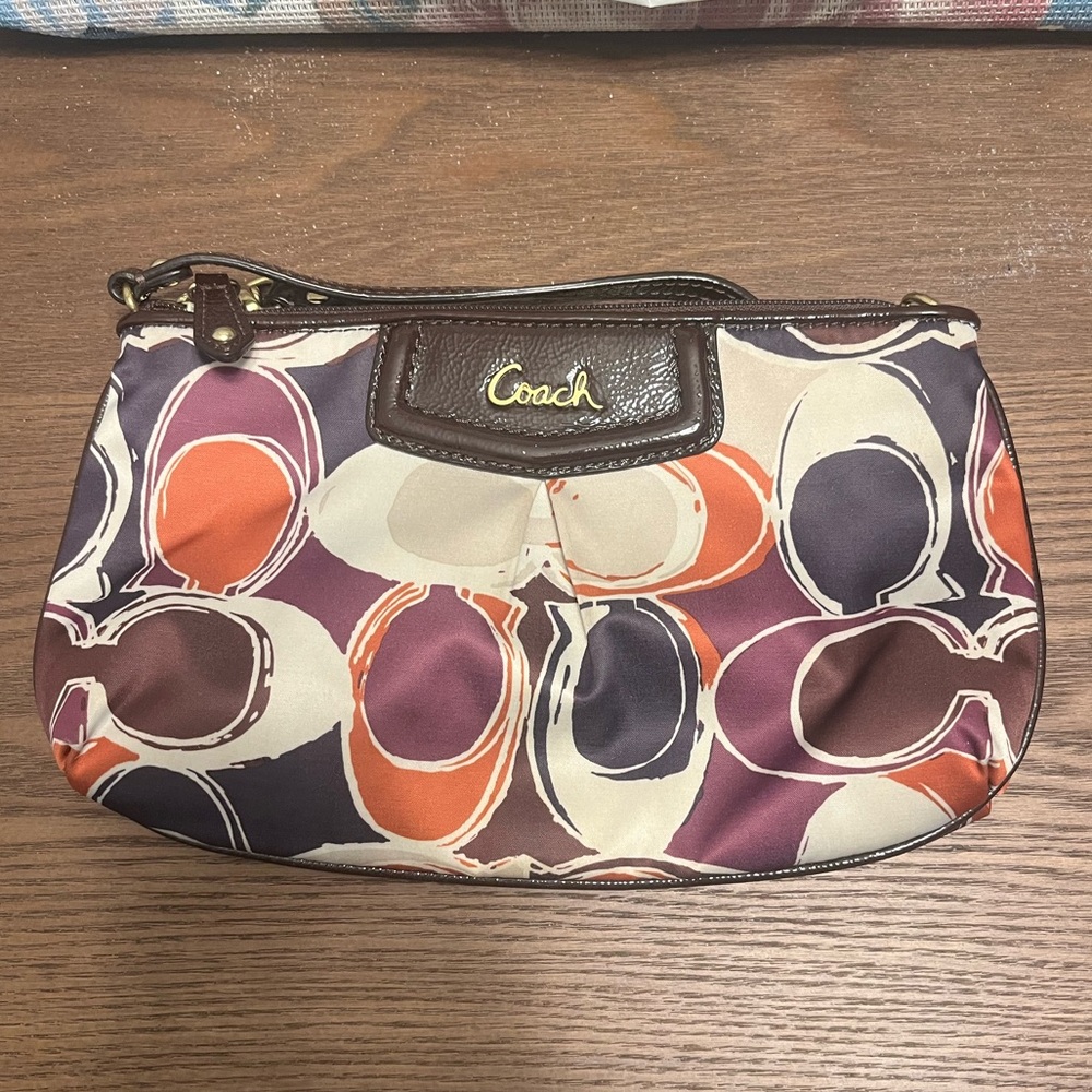 Coach purple and brown pattern purse bag wristlet